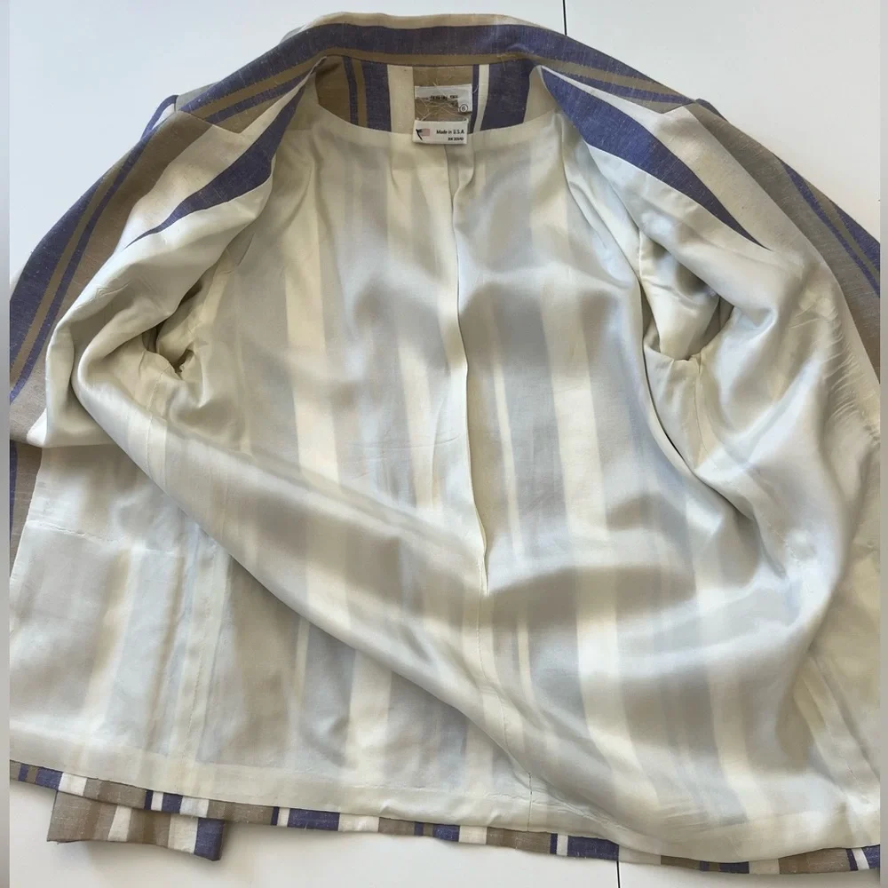 Vintage Country Suburbans ILGWU Blazer Striped Size 6 Tan Light Blue Cream